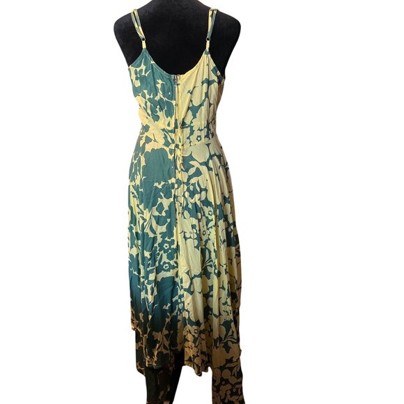 Sundance Soliloqies Tank Dress Sz XS Yellow Green Asymmetrical Hem Faux Wrap - Picture 7 of 8